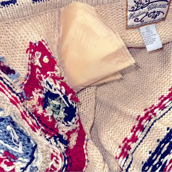Women’s vtg Heirloom Collectibles teacher Americana cardigan sweater sz L - Picture 5 of 11